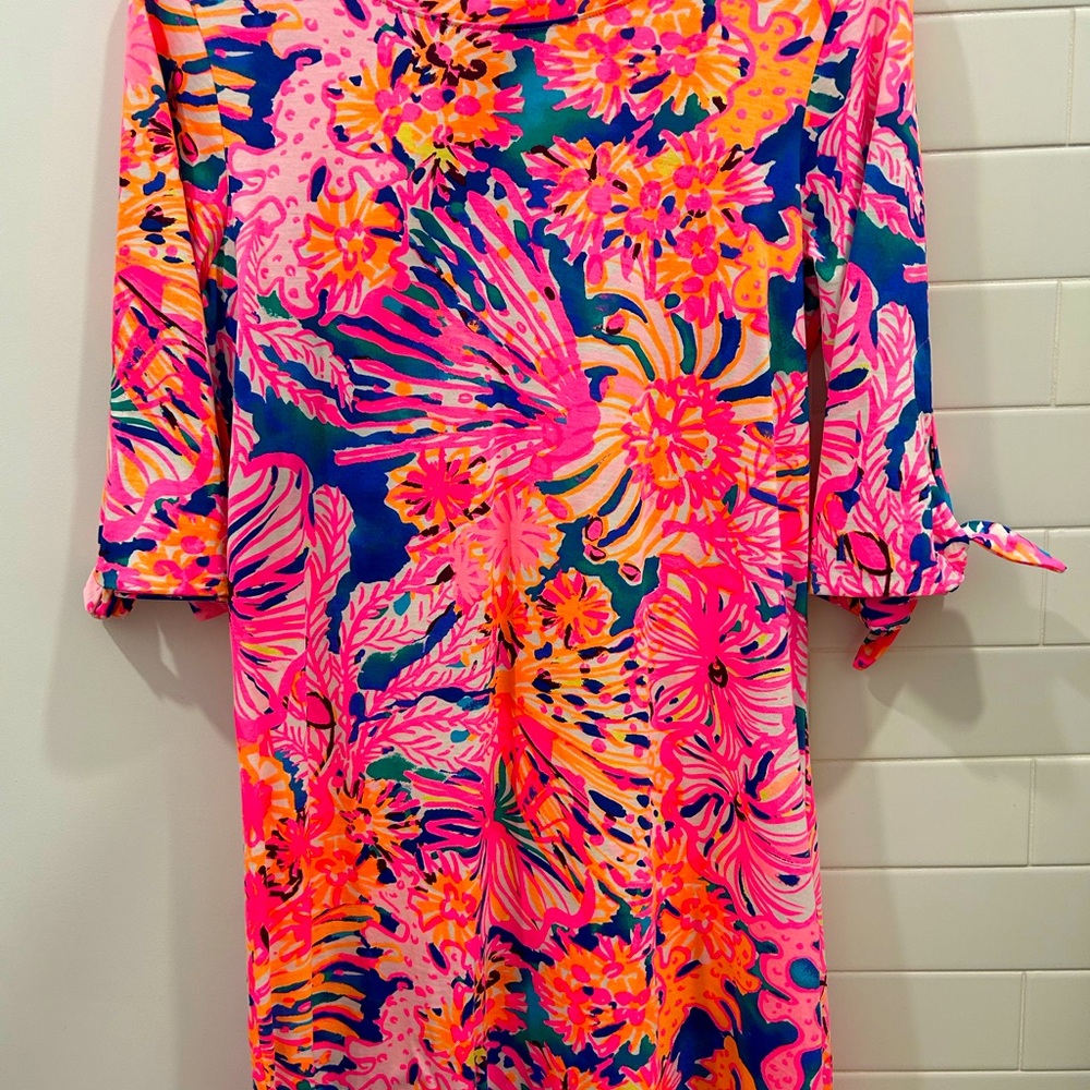 Lilly Pulitzer Pink and Orange Sheath Dress with Cowl Neck